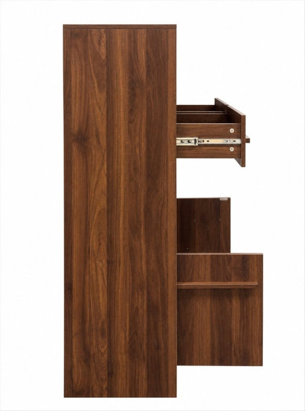 English Elm Modern Walnut Wine Cabinet Buffet with 12 Bottle Rack Drawers and Bar Storage W331S00254