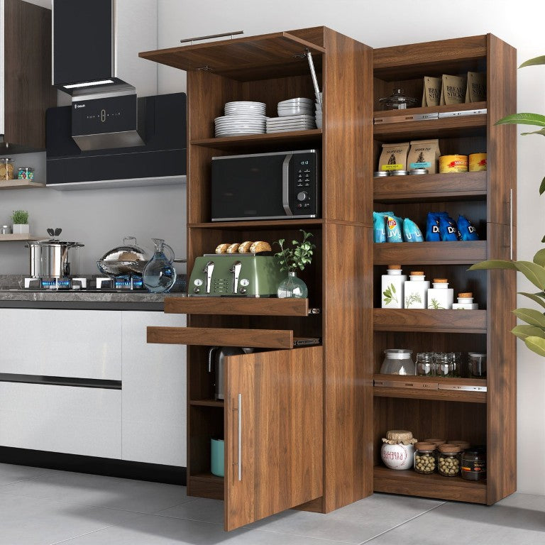 English Elm 66.93 in Freestanding Kitchen Pantry Cabinet with Pull Out Shelves and Enclosed Food Storage W331S00255