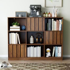 English Elm Cube 9-Compartment Freestanding Bookcase with Open Shelves and Hidden Cabinet Storage W331S00259