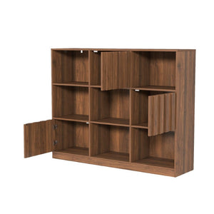English Elm Cube 9-Compartment Freestanding Bookcase with Open Shelves and Hidden Cabinet Storage W331S00259