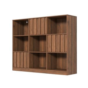 English Elm Cube 9-Compartment Freestanding Bookcase with Open Shelves and Hidden Cabinet Storage W331S00259