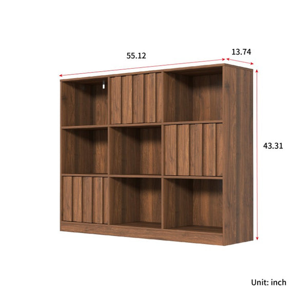 English Elm Cube 9-Compartment Freestanding Bookcase with Open Shelves and Hidden Cabinet Storage W331S00259