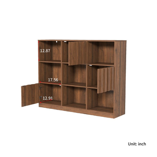 English Elm Cube 9-Compartment Freestanding Bookcase with Open Shelves and Hidden Cabinet Storage W331S00259