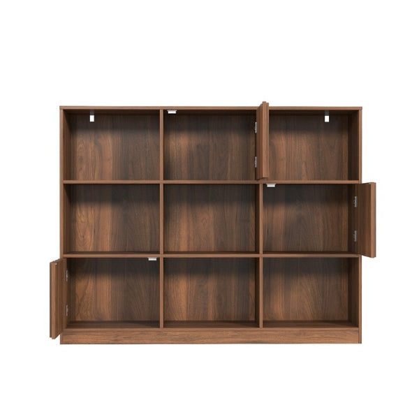 English Elm Cube 9-Compartment Freestanding Bookcase with Open Shelves and Hidden Cabinet Storage W331S00259