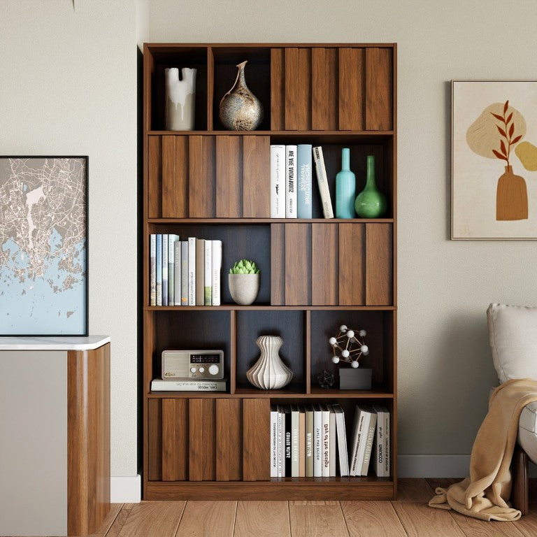 English Elm Bookcase with Closed Cabinet Doors and Open Shelving for Home Office or Living Room W331S00260