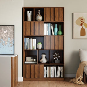 English Elm Bookcase with Closed Cabinet Doors and Open Shelving for Home Office or Living Room W331S00260