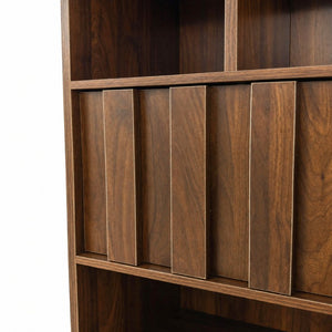 English Elm Bookcase with Closed Cabinet Doors and Open Shelving for Home Office or Living Room W331S00260