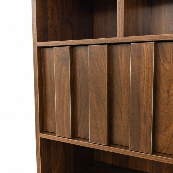 English Elm Bookcase with Closed Cabinet Doors and Open Shelving for Home Office or Living Room W331S00260