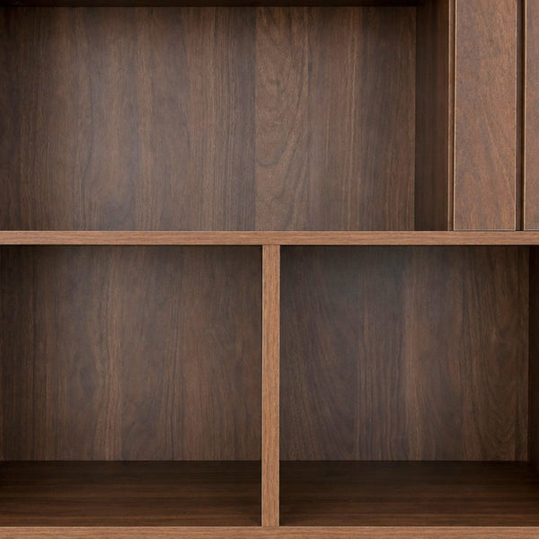 English Elm Bookcase with Closed Cabinet Doors and Open Shelving for Home Office or Living Room W331S00260