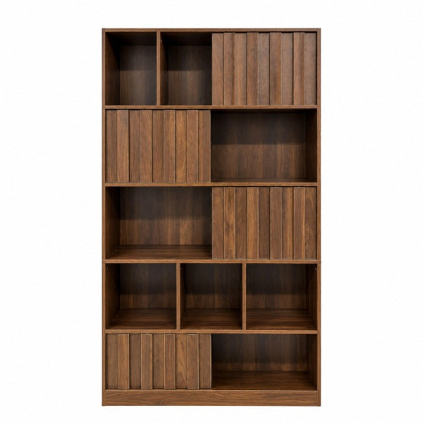 English Elm Bookcase with Closed Cabinet Doors and Open Shelving for Home Office or Living Room W331S00260