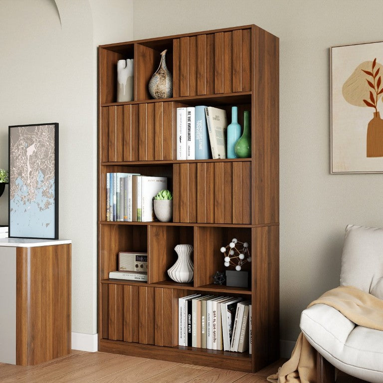 English Elm Bookcase with Closed Cabinet Doors and Open Shelving for Home Office or Living Room W331S00260