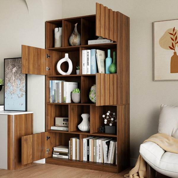English Elm Bookcase with Closed Cabinet Doors and Open Shelving for Home Office or Living Room W331S00260