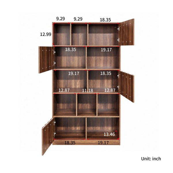 English Elm Bookcase with Closed Cabinet Doors and Open Shelving for Home Office or Living Room W331S00260