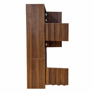 English Elm Bookcase with Closed Cabinet Doors and Open Shelving for Home Office or Living Room W331S00260