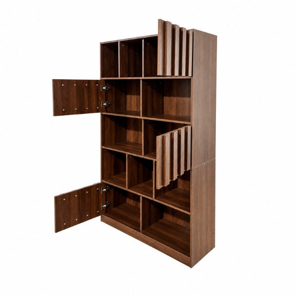 English Elm Bookcase with Closed Cabinet Doors and Open Shelving for Home Office or Living Room W331S00260