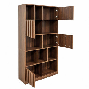 English Elm Bookcase with Closed Cabinet Doors and Open Shelving for Home Office or Living Room W331S00260