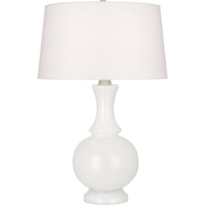 Robert Abbey Glass Harriet Table Lamp White Glass with Polished Nickel Accents Ascot Cream Linen Shade