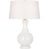 Robert Abbey Glass Harriet Table Lamp White Glass with Polished Nickel Accents Ascot Cream Linen Shade