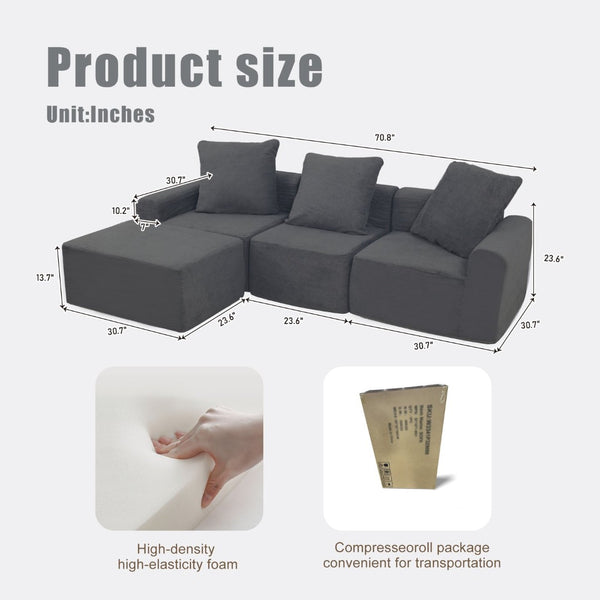 English Elm Convertible Modular Corduroy Sectional Sofa with Washable Covers for Living Rooms W3341P346088