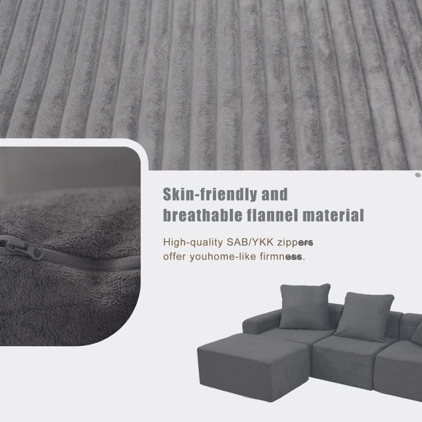English Elm Convertible Modular Corduroy Sectional Sofa with Washable Covers for Living Rooms W3341P346088