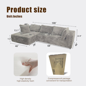 English Elm Modular L Shaped Sectional Corduroy Cloud Sofa Deep Seat for Living Room Lounge W3341P346289