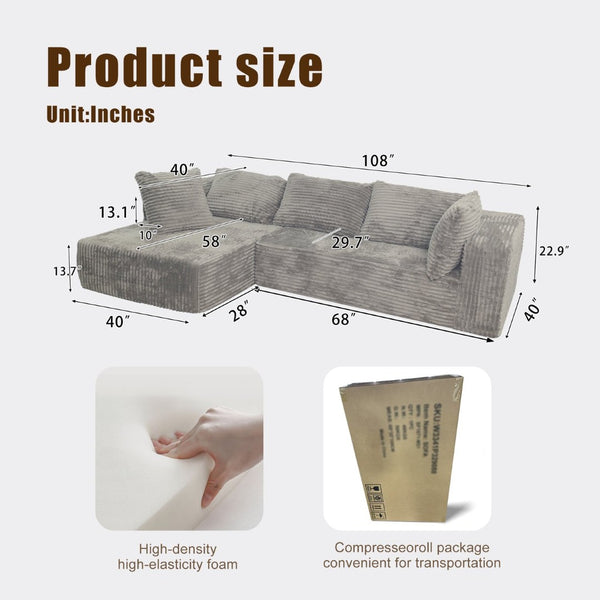 English Elm Modular L Shaped Sectional Corduroy Cloud Sofa Deep Seat for Living Room Lounge W3341P346289