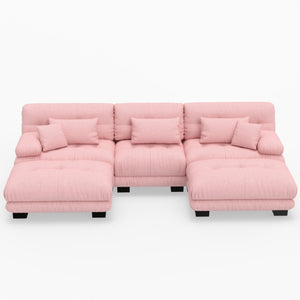 English Elm U-Shaped Velvet Modular Cloud Sofa with Ottomans Plush Living Room Sectional Couch W3356P416307