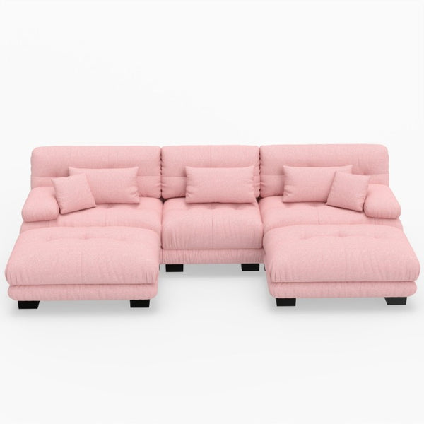 English Elm U-Shaped Velvet Modular Cloud Sofa with Ottomans Plush Living Room Sectional Couch W3356P416307
