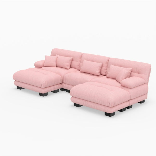 English Elm U-Shaped Velvet Modular Cloud Sofa with Ottomans Plush Living Room Sectional Couch W3356P416307