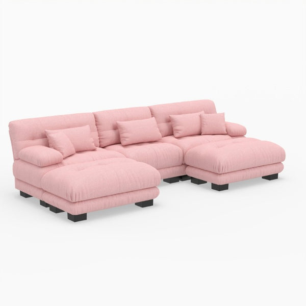 English Elm U-Shaped Velvet Modular Cloud Sofa with Ottomans Plush Living Room Sectional Couch W3356P416307