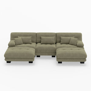 English Elm U-Shaped Velvet Cloud Sectional with Ottomans Deep Modular Seating for Living Room Green W3356S00041