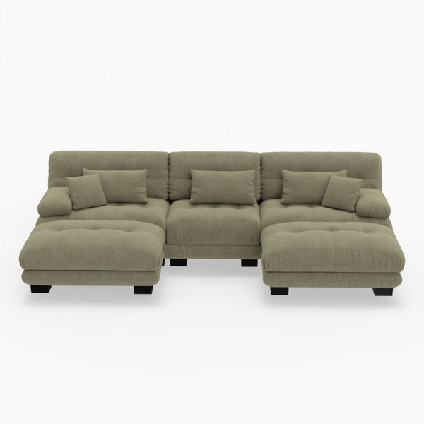 English Elm U-Shaped Velvet Cloud Sectional with Ottomans Deep Modular Seating for Living Room Green W3356S00041