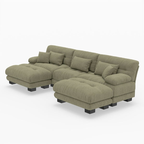 English Elm U-Shaped Velvet Cloud Sectional with Ottomans Deep Modular Seating for Living Room Green W3356S00041