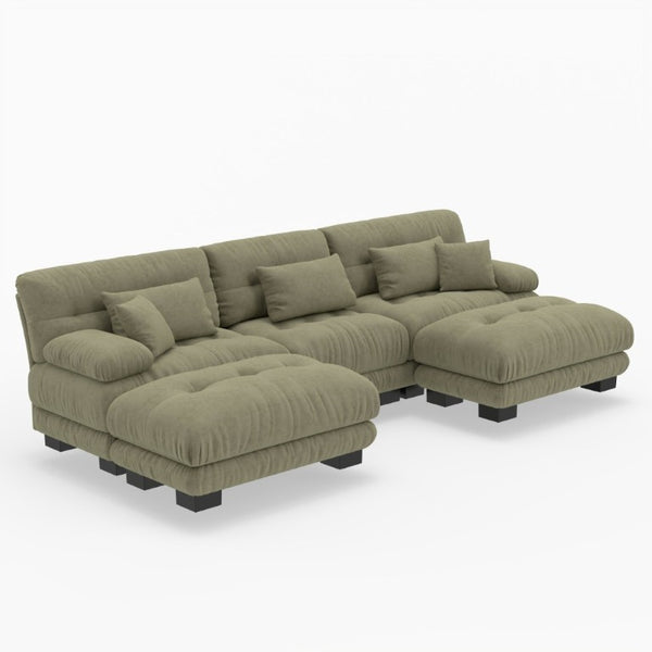 English Elm U-Shaped Velvet Cloud Sectional with Ottomans Deep Modular Seating for Living Room Green W3356S00041