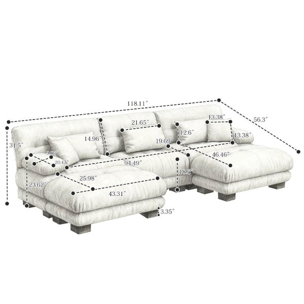 English Elm U-Shaped Velvet Cloud Sectional with Ottomans Deep Modular Seating for Living Room Green W3356S00041