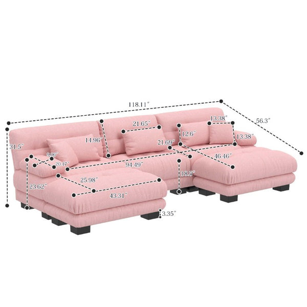 English Elm U-Shaped Velvet Cloud Sectional with Ottomans Deep Modular Seating for Living Room Pink W3356S00042