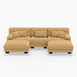 English Elm U-Shaped Velvet Cloud Sectional with Ottomans Deep Modular Seating for Living Room Orange W3356S00043