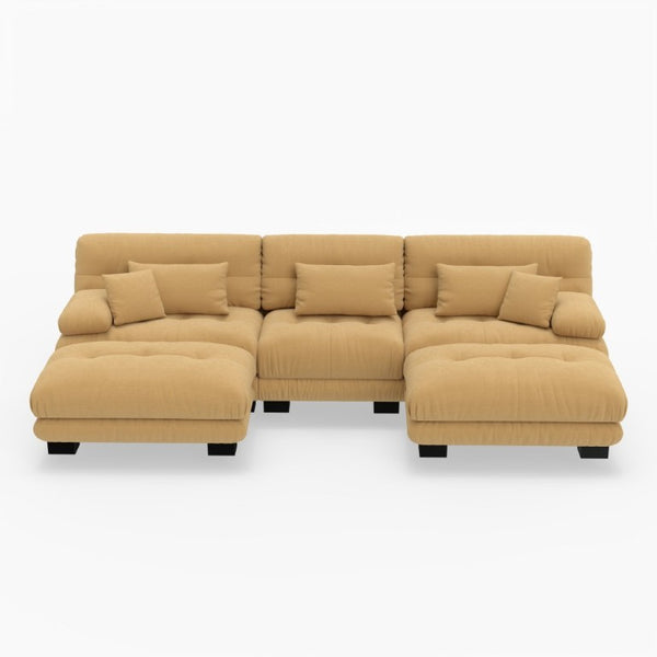 English Elm U-Shaped Velvet Cloud Sectional with Ottomans Deep Modular Seating for Living Room Orange W3356S00043