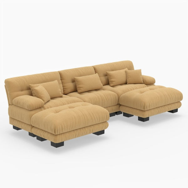 English Elm U-Shaped Velvet Cloud Sectional with Ottomans Deep Modular Seating for Living Room Orange W3356S00043