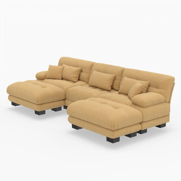 English Elm U-Shaped Velvet Cloud Sectional with Ottomans Deep Modular Seating for Living Room Orange W3356S00043