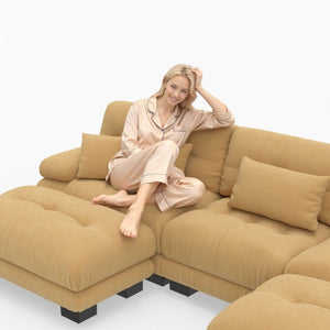 English Elm U-Shaped Velvet Cloud Sectional with Ottomans Deep Modular Seating for Living Room Orange W3356S00043