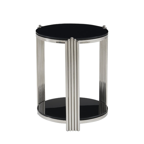 English Elm 16.90 Inch Round End Table Two Tier Tempered Glass Top Steel Frame Living Room W3357P482006