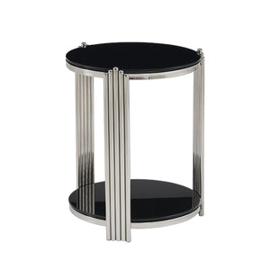 English Elm 16.90 Inch Round End Table Two Tier Tempered Glass Top Steel Frame Living Room W3357P482006