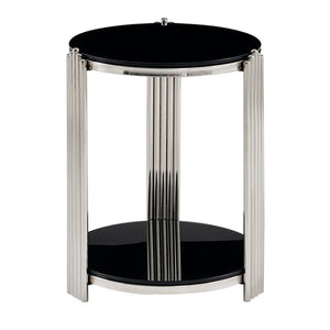 English Elm 16.90 Inch Round End Table Two Tier Tempered Glass Top Steel Frame Living Room W3357P482006