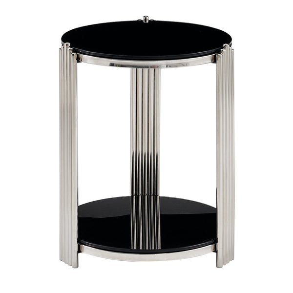 English Elm 16.90 Inch Round End Table Two Tier Tempered Glass Top Steel Frame Living Room W3357P482006