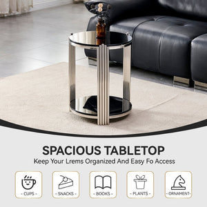 English Elm 16.90 Inch Round End Table Two Tier Tempered Glass Top Steel Frame Living Room W3357P482006