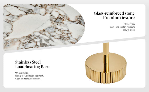 English Elm 21.65 Inch Round Marble Glass End Table with Polished Gold Steel Frame for Modern Interiors W3357P499502