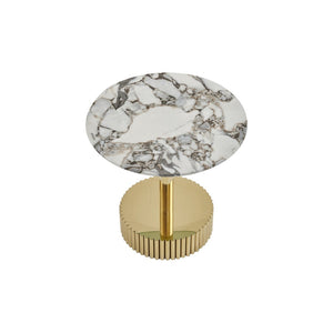 English Elm 21.65 Inch Round Marble Glass End Table with Polished Gold Steel Frame for Modern Interiors W3357P499502