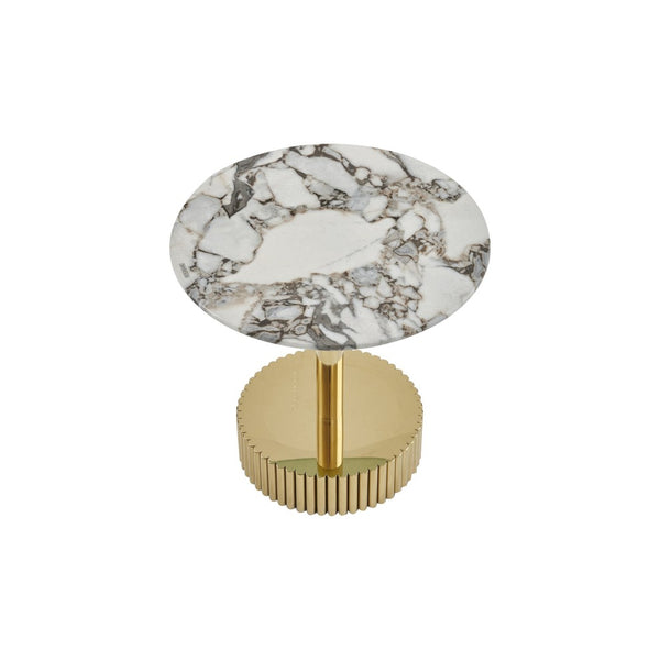 English Elm 21.65 Inch Round Marble Glass End Table with Polished Gold Steel Frame for Modern Interiors W3357P499502