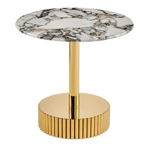 English Elm 21.65 Inch Round Marble Glass End Table with Polished Gold Steel Frame for Modern Interiors W3357P499502